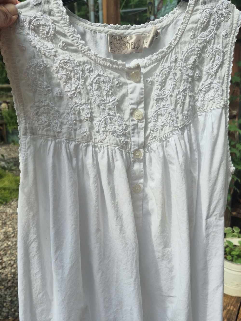 White Embroidered Sleeveless Nightgown.